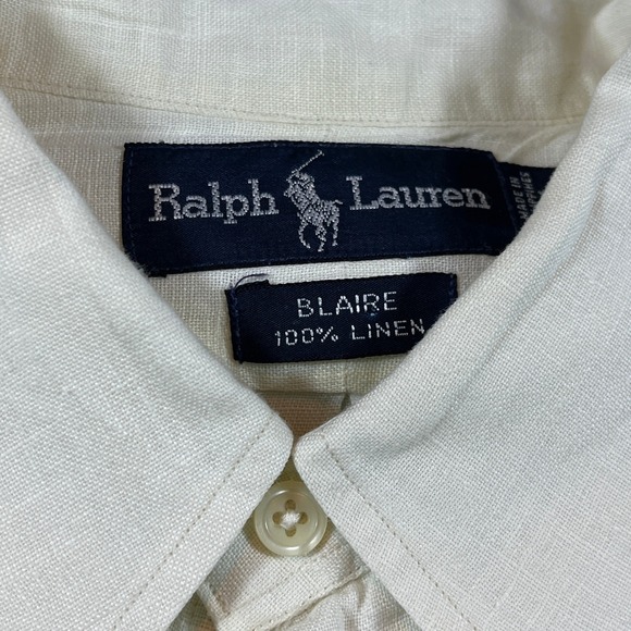 Ralph Lauren Blaire Linen Button Down Shirt‎ Mens XL Ivory Beige Casual - Picture 3 of 9